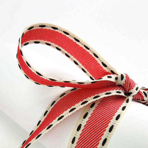 25mm Queens Guard Ribbon - 15mm Red Vintage Stitch Ribbon - Berisfords