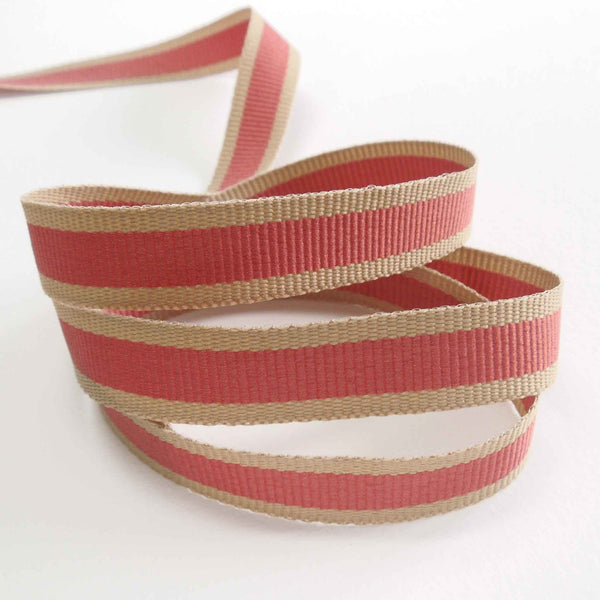 15mm Oatmeal Stripe Ribbon Dusky Pink - Berisfords
