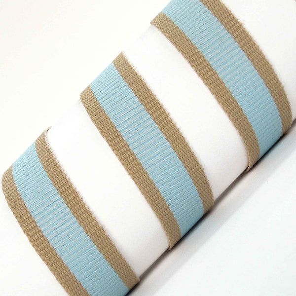 15mm Oatmeal Stripe Ribbon Baby Blue - Berisfords