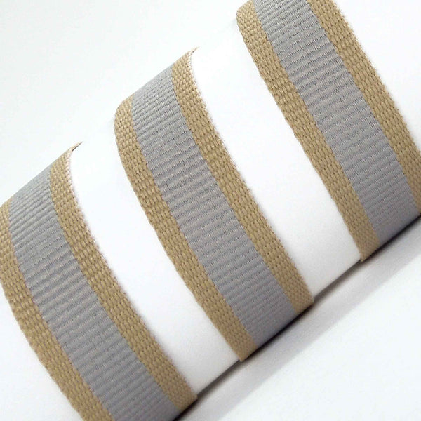 15mm Oatmeal Stripe Ribbon Light Grey - Berisfords