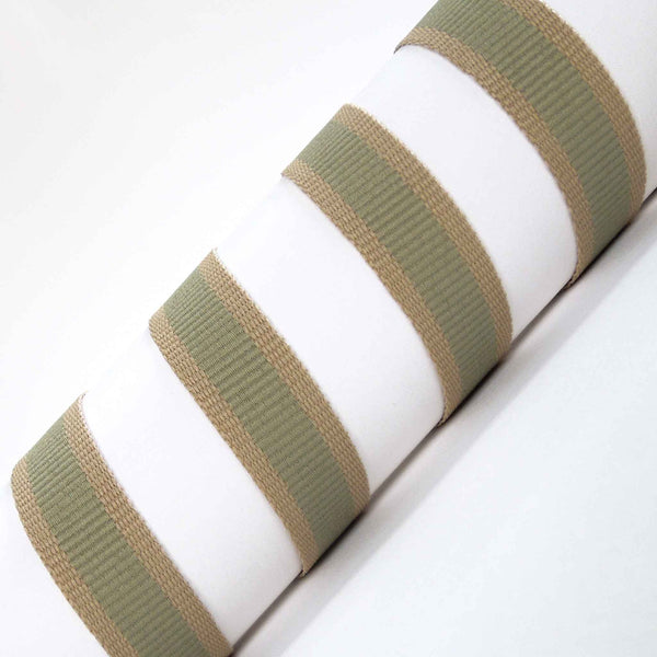 15mm Oatmeal Stripe Ribbon Cloudy Sage - Berisfords
