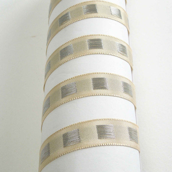 15mm Metallic Block Dot Ribbon Ivory/Silver - Berisfords