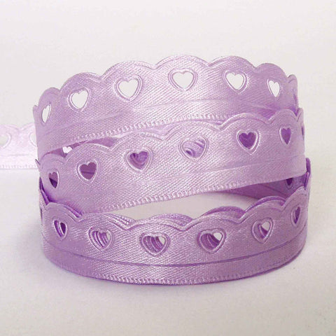 Lace Heart Cut Out Ribbon Helio Lilac Berisfords 12mm - 22mm