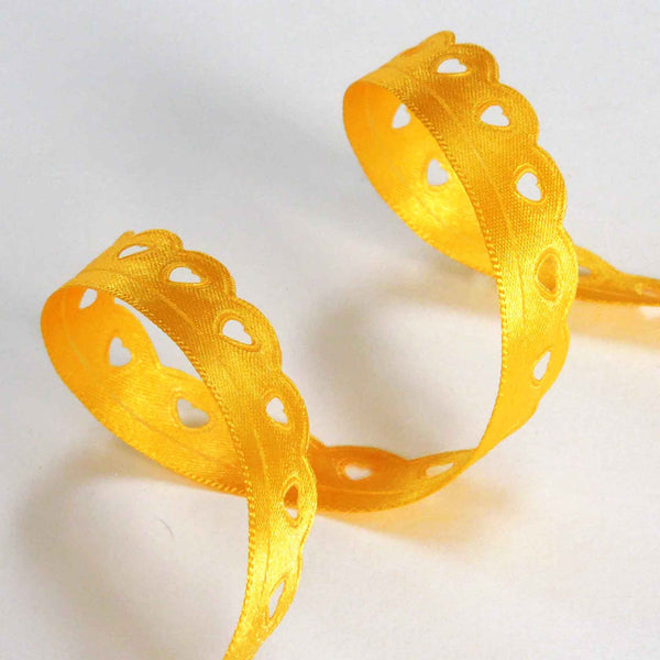 Lace Heart Cut Out Ribbon Yellow Berisfords - 12mm