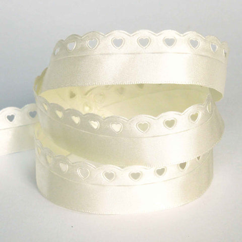 Lace Heart Cut Out Ribbon Bridal White Berisfords 12mm - 22mm