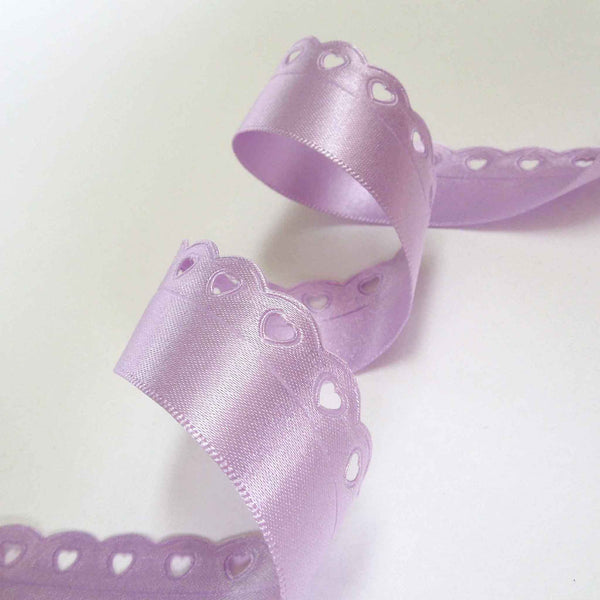 Lace Heart Cut Out Ribbon Helio Lilac Berisfords 12mm - 22mm