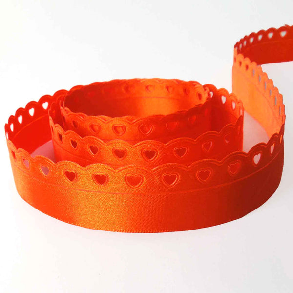 Lace Heart Cut Out Ribbon - Orange - Berisfords - 22mm