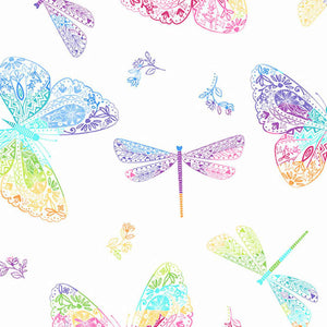 Butterflies White Cotton Fabric Andover Fabrics 2/9897 L - Rainbow Garden