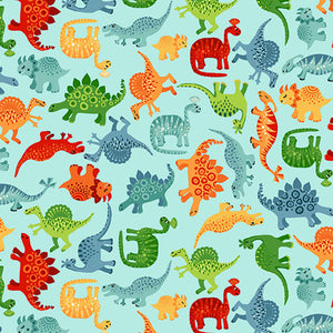 Scatter Cotton Fabric Blue Makower 2537/B - Dino Friends Collection