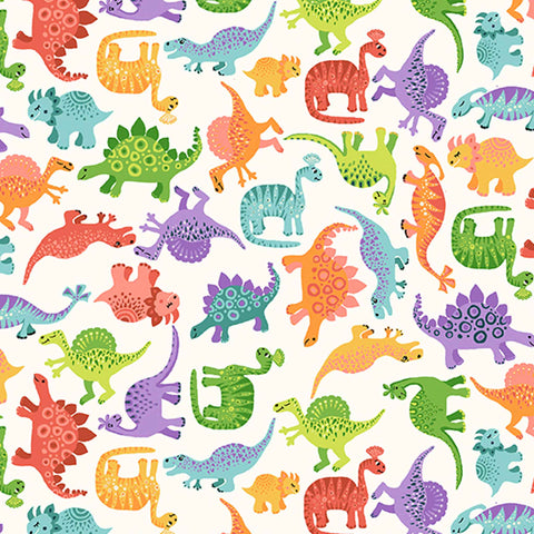 Scatter Cotton Fabric Cream Makower 2537/Q - Dino Friends Collection
