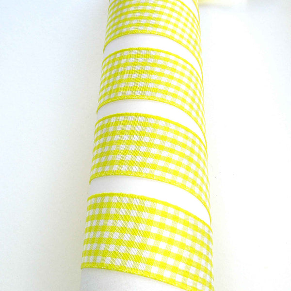 Gingham Ribbon Lemon Yellow Berisfords 5mm 10mm 15mm - 25mm