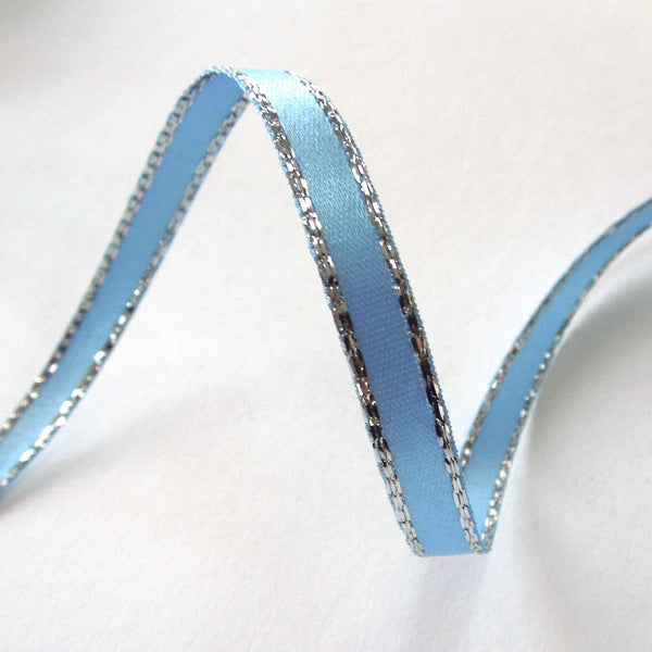 Silver Metallic Edge Satin Ribbon - Cornflower Blue - Berisfords - 3mm - 7mm - 15mm