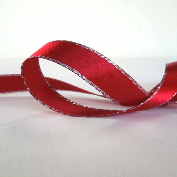 Silver Metallic Edge Satin Ribbon Red Berisfords 3mm 7mm - 15mm