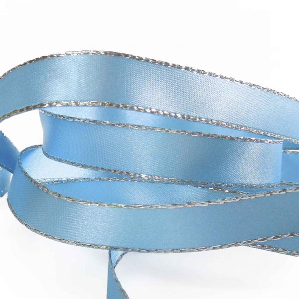 Silver Metallic Edge Satin Ribbon - Cornflower Blue - Berisfords - 3mm - 7mm - 15mm