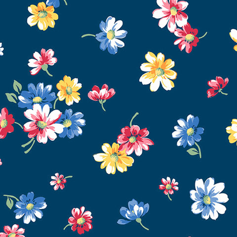 Blue Falling Blossoms Cotton Flower Fabric Andover Fabrics 9361/B - Strawberry Jam