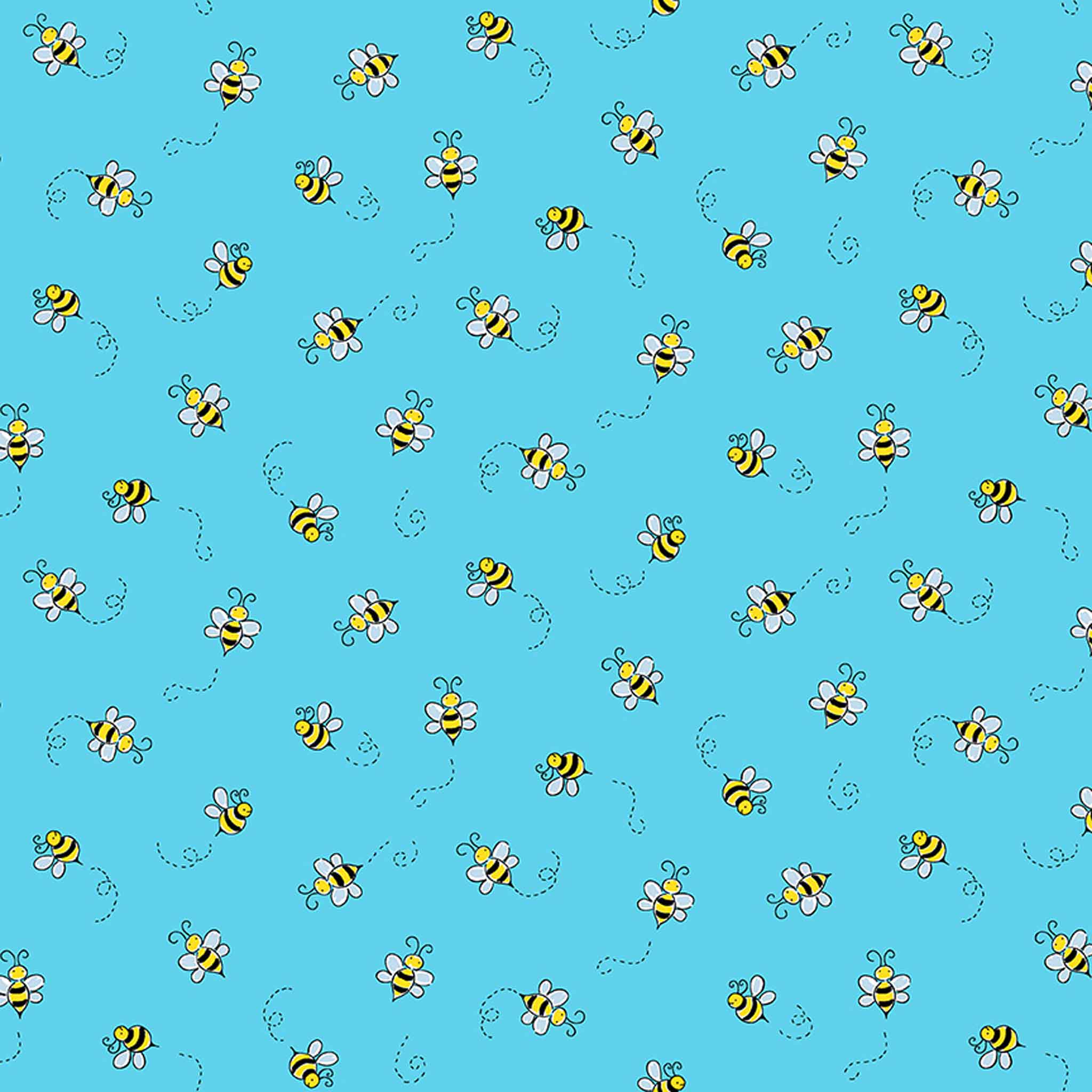 Turquoise Cotton Fabric Andover Fabrics 9715/T - Bumble Bee