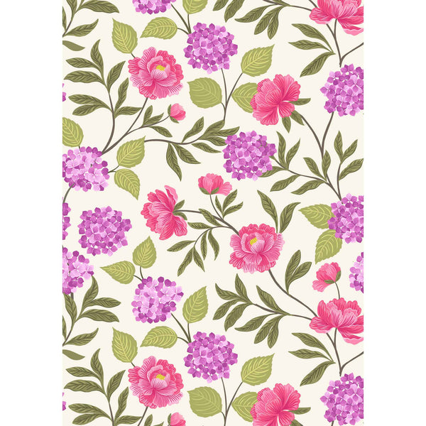 Peony Hydrangea on Cream Cotton Fabric Lewis and Irene A521.1 - Love Blooms