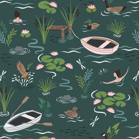 On The Lake - Lewis and Irene - A Dip In The Lake At Dusk A625.3 - Cotton Fabric