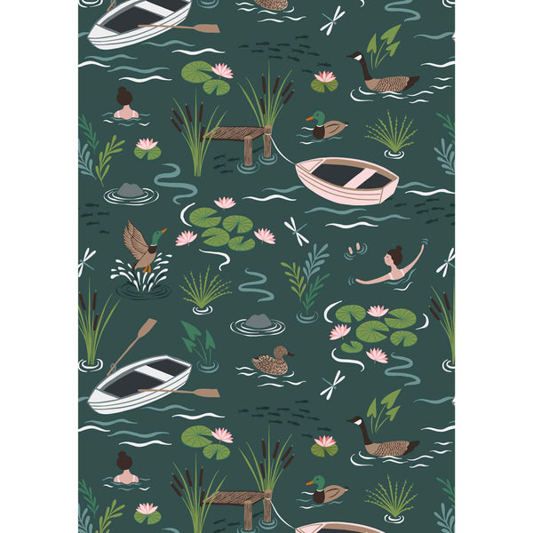 On The Lake - Lewis and Irene - A Dip In The Lake At Dusk A625.3 - Cotton Fabric