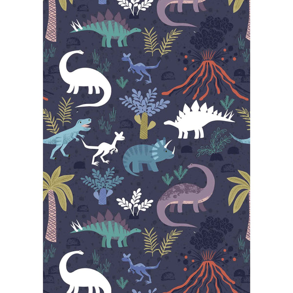 Dino Glow - Lewis and Irene - Volcano and Dinos on Indigo Blue A6751.3 - Glow in the Dark