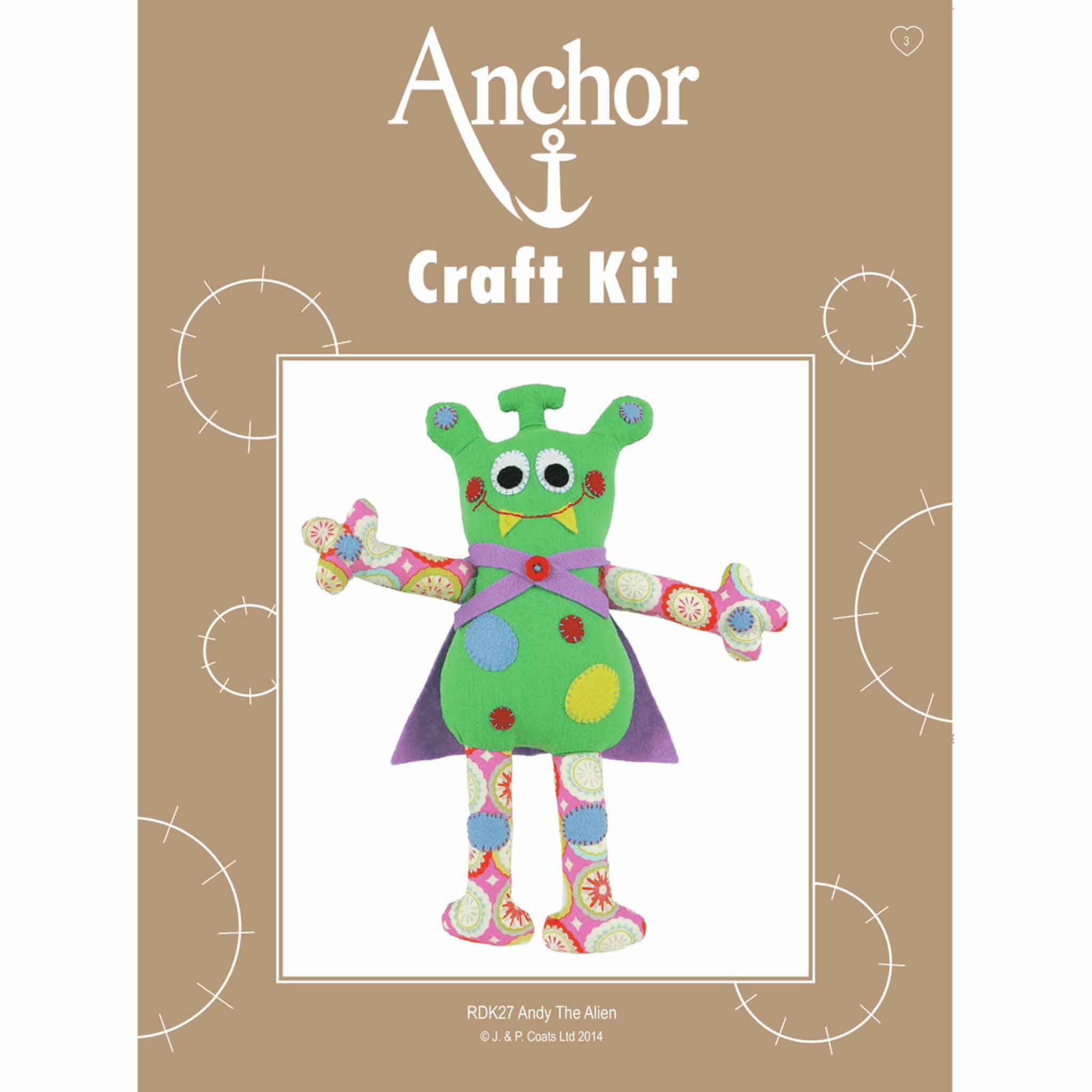 Andy The Kit, Anchor RDK27, Kid's Felt Applique Soft Alien Craft Kit