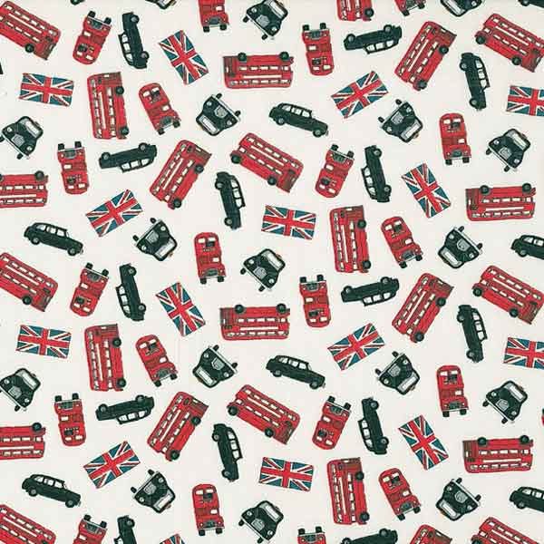 Buses and Taxis Cotton Fabric Makower 984/Q - London Collection