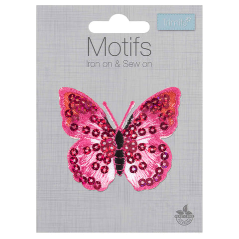 Pink Sequin Butterfly Motif Iron or Sew On - Trimits CFM2\030