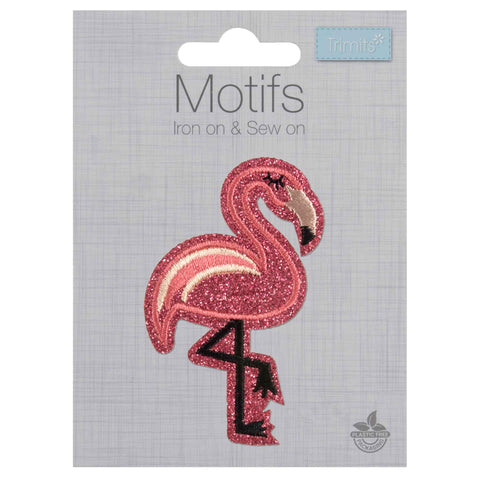 Pink Glitter Flamingo Iron or Sew On - Trimits CFM2\055A
