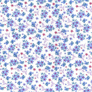Small Flower Sprigs Cotton Poplin Fabric - Blue - Rose & Hubble