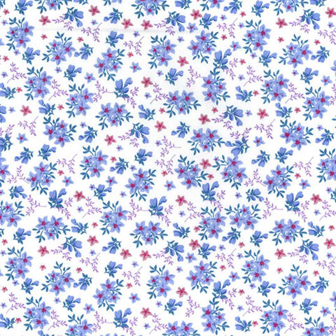 Small Flower Sprigs Cotton Poplin Fabric - Blue - Rose & Hubble