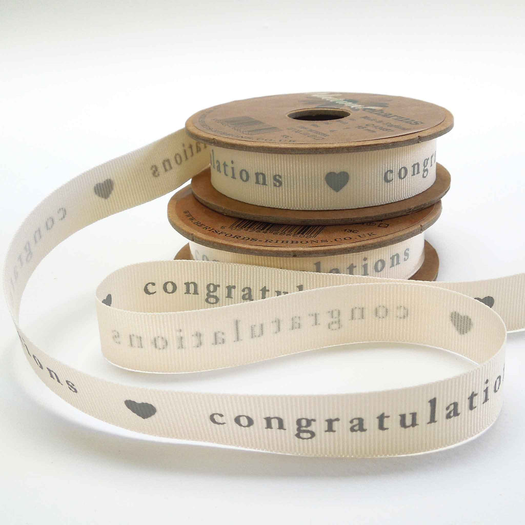 15mm Congratulations Ribbon - Berisfords - 4 Metre Reel – Fabric and Ribbon