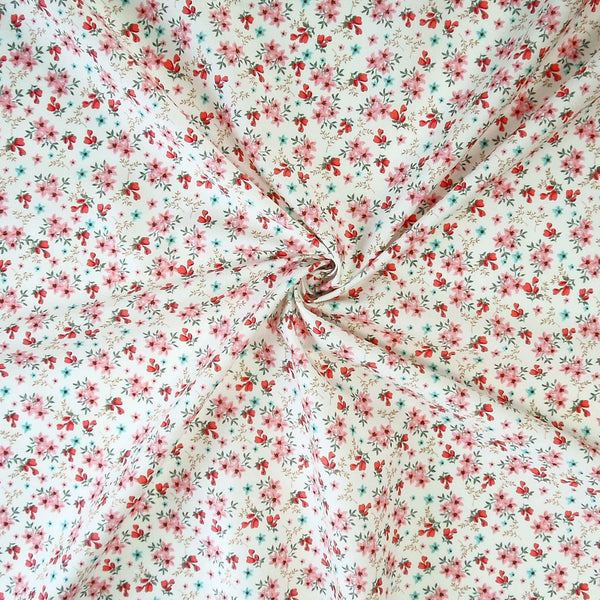 Small Flower Sprigs Cotton Poplin Fabric Coral Pink - Rose & Hubble