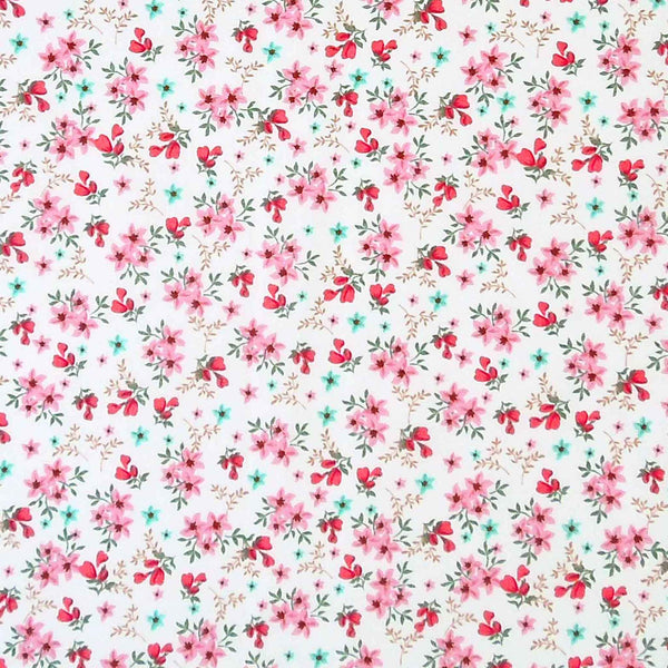 Small Flower Sprigs Cotton Poplin Fabric Coral Pink - Rose & Hubble