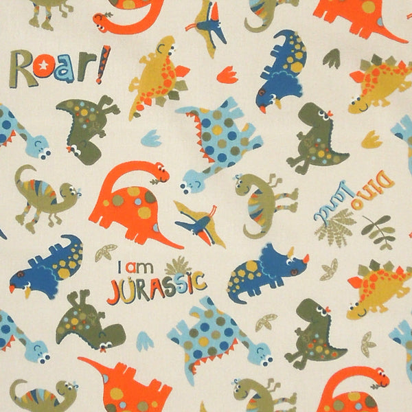 Cream Dinosaur Fabric, Kids Fun Dino Land Cotton Fabric
