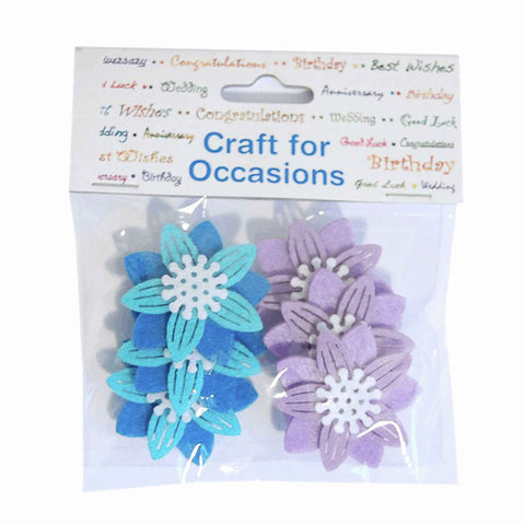 Blue and Lilac Felt Flowers Craft Embellishments, Pack of 6, Trimits C2241
