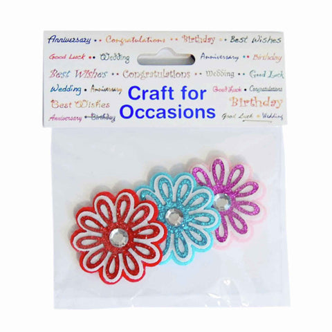 Felt Flowers with Diamante Craft Embellishments, Pack of 3, Trimits C2244