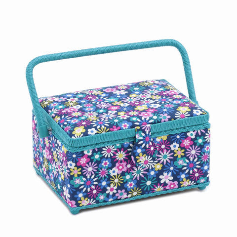 Sewing Box Medium Rectangle Blue Flower-A-Plenty - Hobby Gift