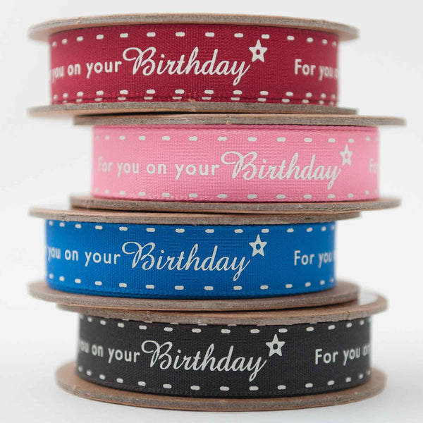 15 mm Blue For you on your Birthday Ribbon - Berisfords