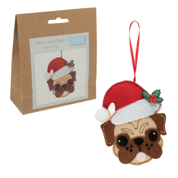 Felt Decoration Kit Pug in Santa Hat Christmas - Trimits GCK137