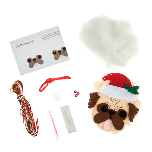 Felt Decoration Kit Pug in Santa Hat Christmas - Trimits GCK137
