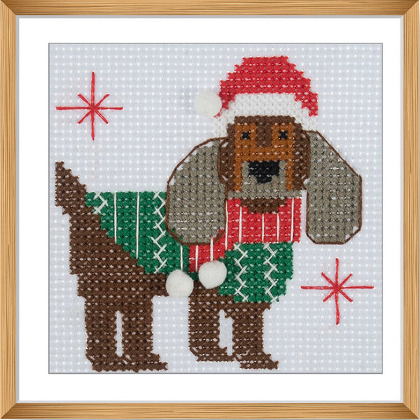 Mini Counted Cross Stitch Kit Festive Hound Christmas - Trimits GCS42