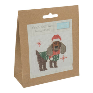 Mini Counted Cross Stitch Kit Festive Hound Christmas - Trimits GCS42
