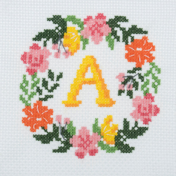 Mini Counted Cross Stitch Kit Floral Wreath Monogram - Trimits GCS47
