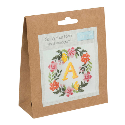 Mini Counted Cross Stitch Kit Floral Wreath Monogram - Trimits GCS47