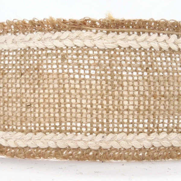 55mm Cotton Trimmed Hessian Fabric Roll - Natural