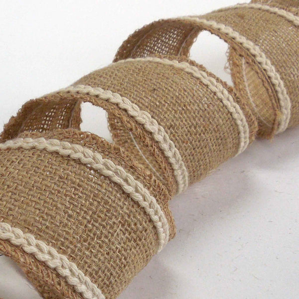 55mm Cotton Trimmed Hessian Fabric Roll - Natural