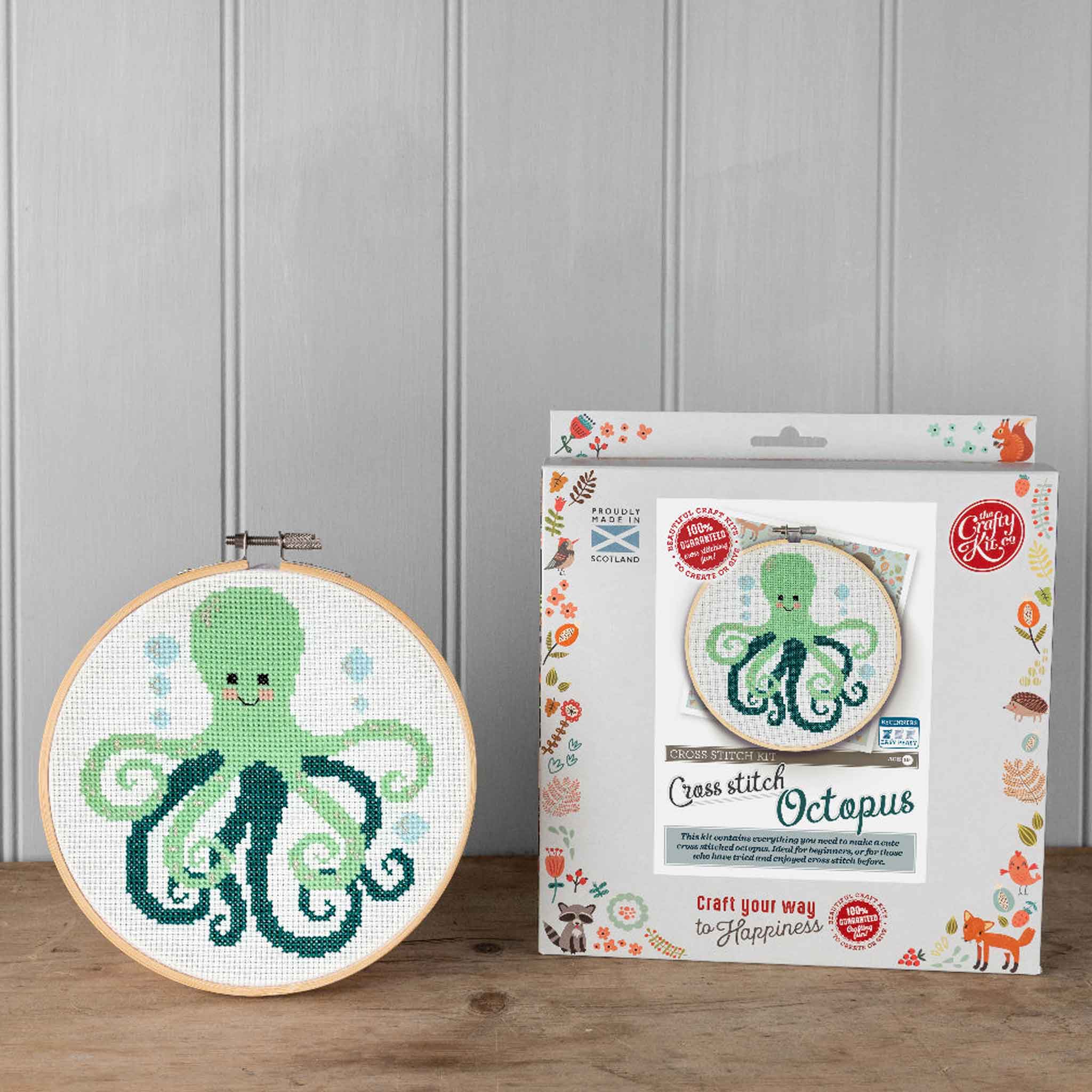 Green Octopus Cross Stitch - The Crafty Kit Company