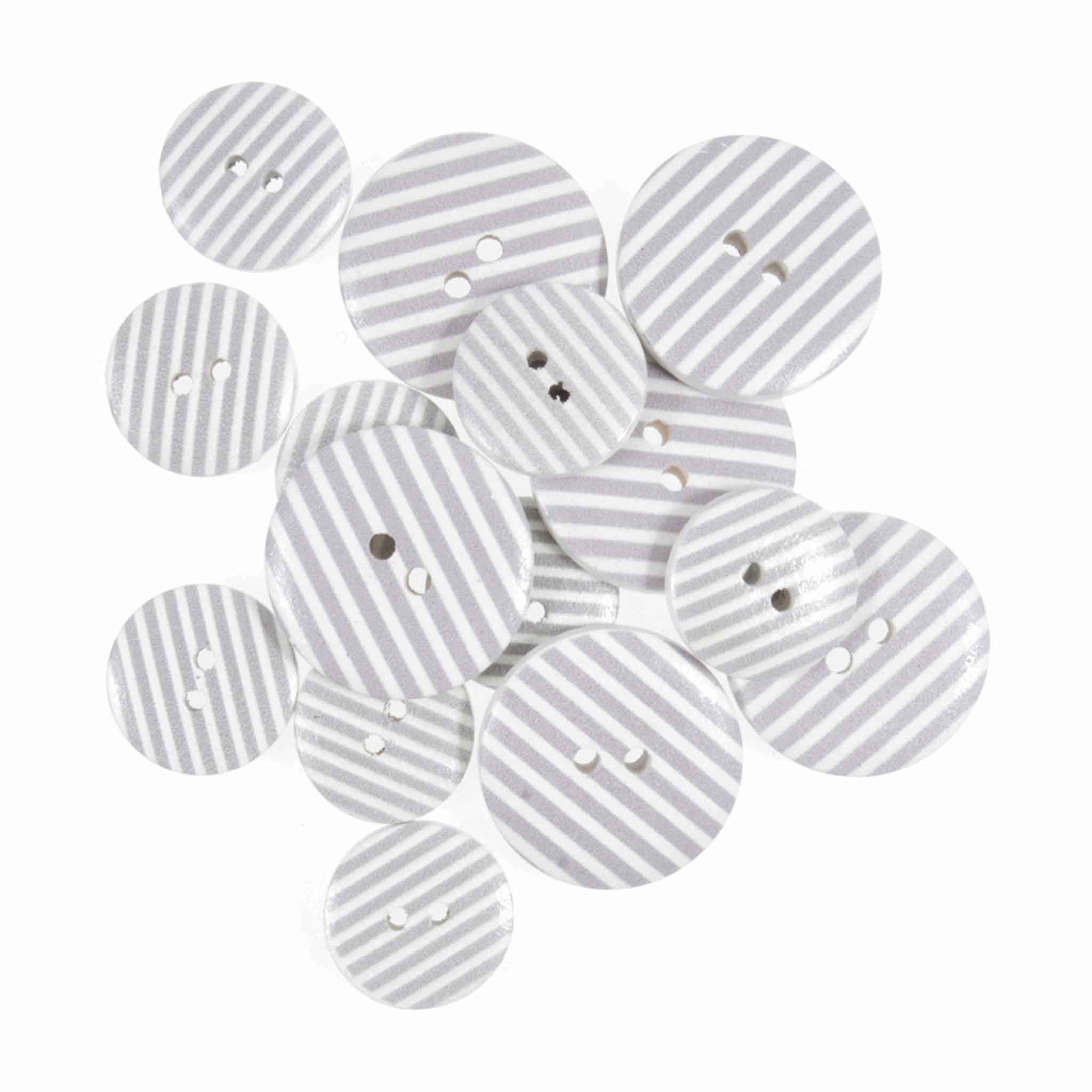 S&W Wooden Craft Buttons Grey Stripe 18mm and 25mm - Pack of 15