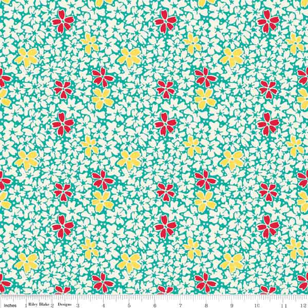 Flower Fabric, Floral Teal Fabric by Riley Blake part of their Hope Chest Collection