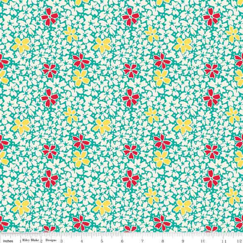 Flower Fabric, Floral Teal Fabric by Riley Blake part of their Hope Chest Collection